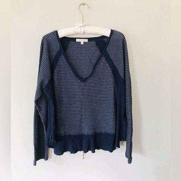 ANTHROPOLOGIE Eri + Ali Soft Waffle Thermal Knit V-Neck Tee Top Size large - Picture 2 of 7